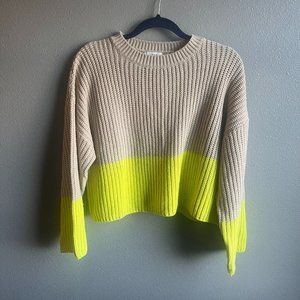 Lush Clothing Neon / Lime Green and Cream Sweater